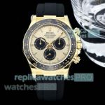 FH Factory Swiss Clone Rolex Daytona 4131 Gain Weight Yellow Gold 40mm Rubber Strap Watch 